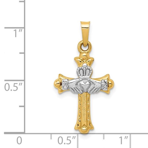 Kazi Luxury 14k Two-tone Claddagh Cross Pendant